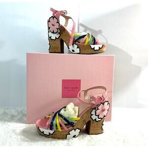 Kate Spade Gerry Floral Cork Platform Wedge Sandals Pink Multicolor Size 9 NIB